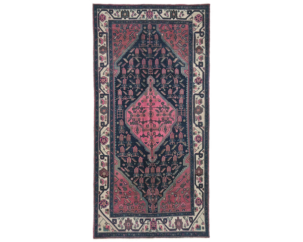 6x11 Vintage Blue Pink Persian Style Hand Knotted Low Pile Wool Area Rug